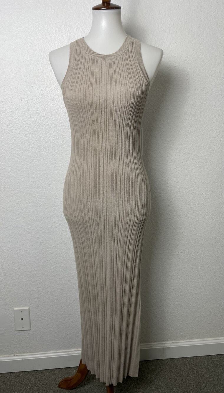 & Other Stories Column Tank Midi Dress Ribbed Textured Quiet Luxury Neutral